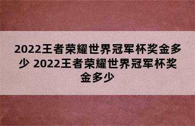 2022王者荣耀世界冠军杯奖金多少 2022王者荣耀世界冠军杯奖金多少